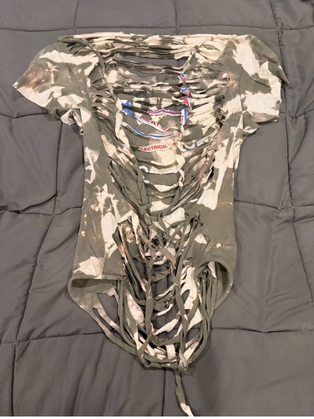 Distressed Olive Tie-Dye Cutout Tee